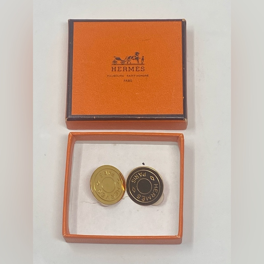 Hermes Clou De Selle Paris Logo Clip On Earrings Gold Plated